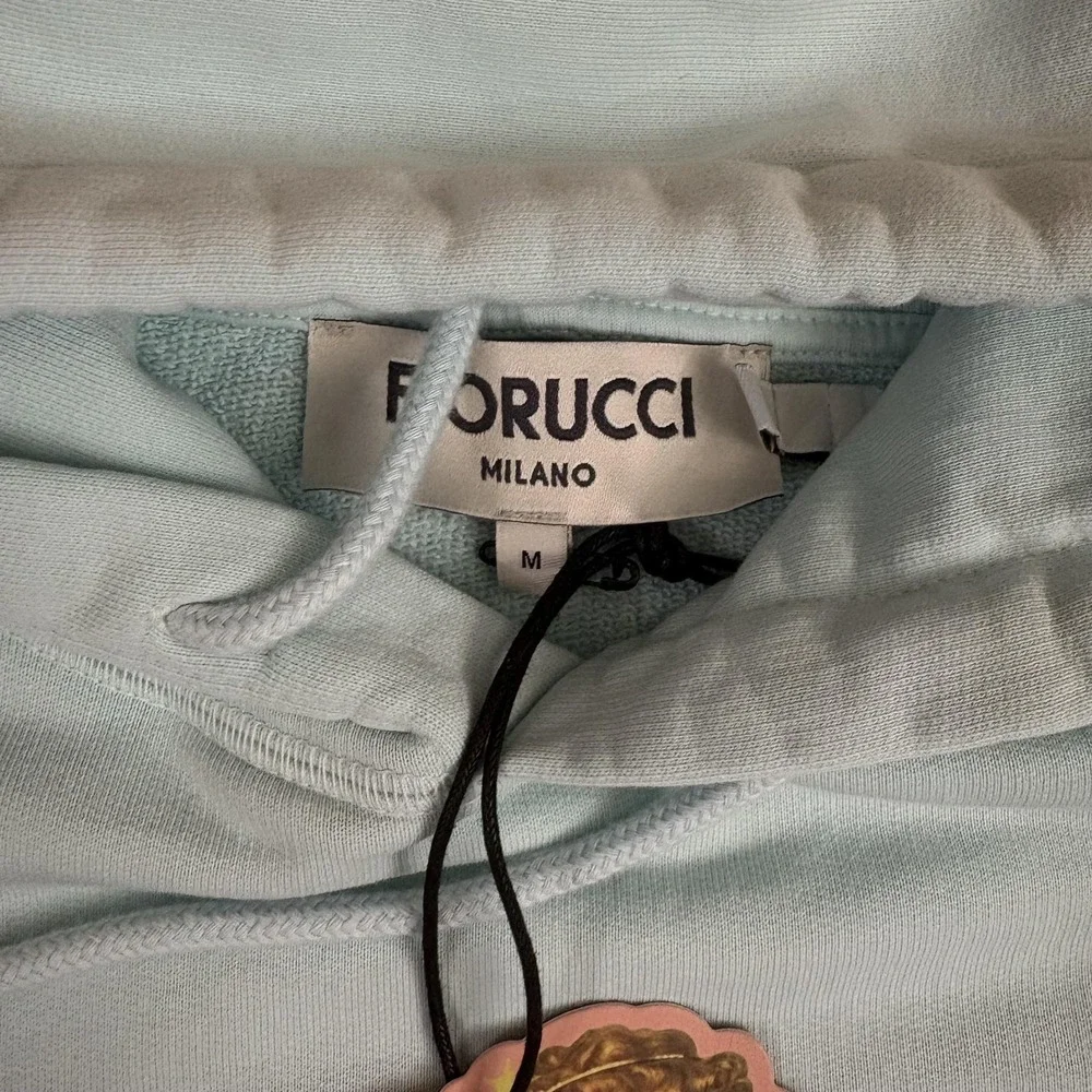 Fiorucci Hoodie Mens M Green Blue Ombre Angel Graphic Fleece Pullover Sweatshirt
